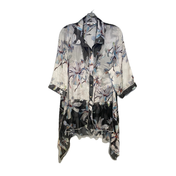 Womens Sheer Collered Button Down Long Floral Print Blouse Size XL - Picture 1 of 8